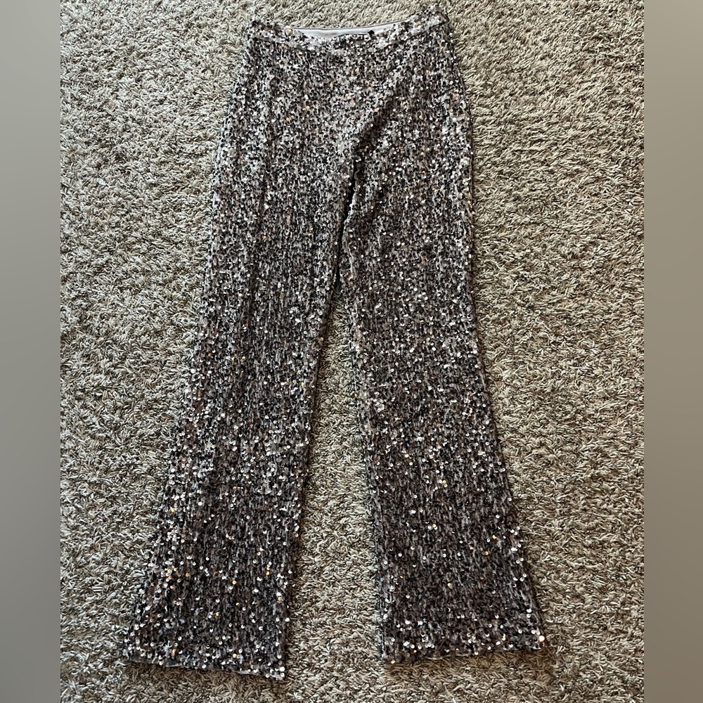 Badgley Mischka Glittering Silver Wide Leg Pants